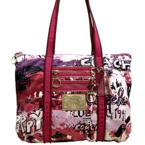COACH POPPY Large Multi-Color Graffiti Wall Sateen GLAM Tote #14987